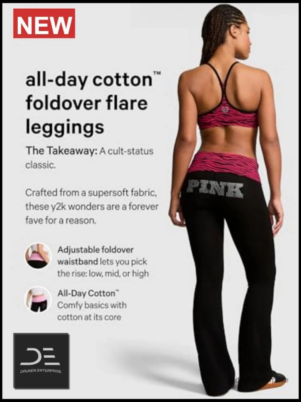 Cotton Foldover Flare Leggings with Adjustable Waistband